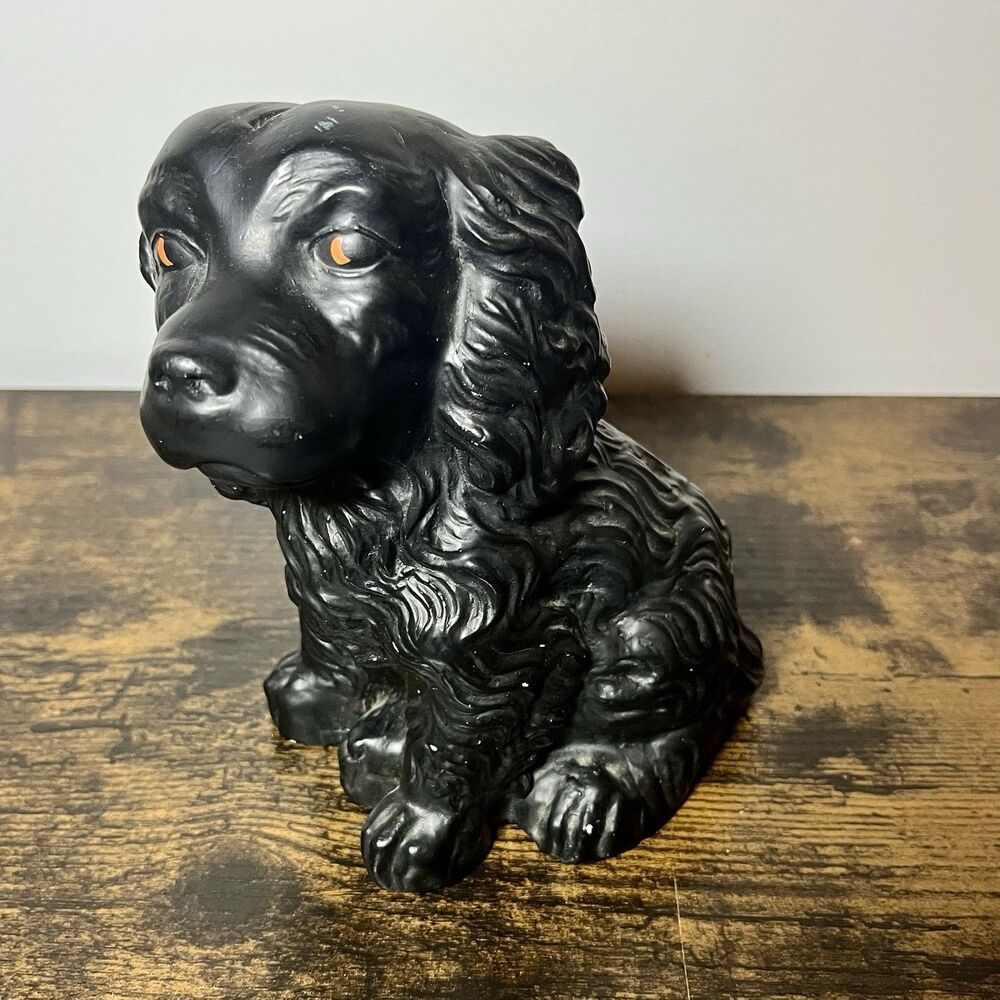 Vintage Black Cocker Spaniel Dog Bank Ceramic Coin Bank Puppy Figurine Statue